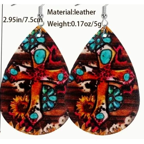 Cross Leather Dangle Earrings‎ New - Picture 1 of 2